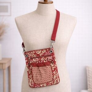 Fossil Red and Cream Canvas Crossbody Bag